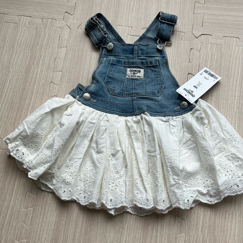 NEW OshKosh B'gosh Blue and White eyelet Overall dress size 18 months